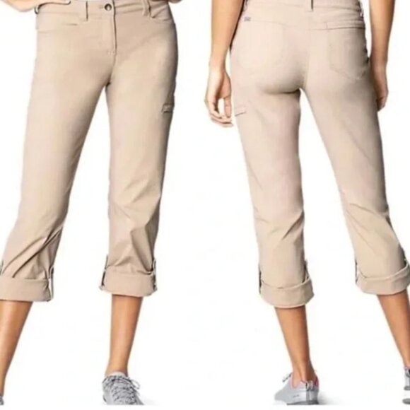 Eddie Bauer | Women's Travex Tan Outdoor Nylon Roll Cuff Pants Capris | Size 8 - Picture 1 of 16
